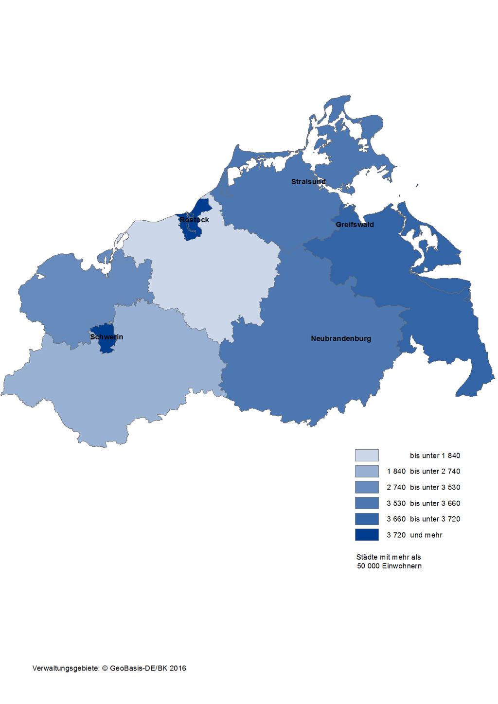 Karte 9: Integrierte kommunale Schulden der Kreisgebiete und kreisfreien Städte in Mecklenburg-Vorpommern am 31.12.