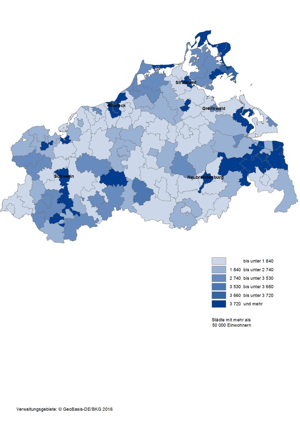 Karte 10: Integrierte kommunale Schulden der amtsfreien Gemeinden, Amtsgebiete und kreisfreien Städte in Mecklenburg-Vorpommern am 31.