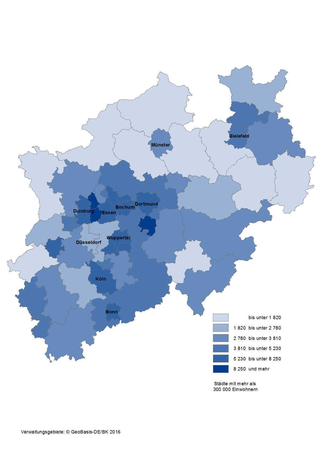 Karte 13: Integrierte kommunale Schulden der Kreisgebiete und kreisfreien Städte in Nordrhein- Westfalen am 31.12.