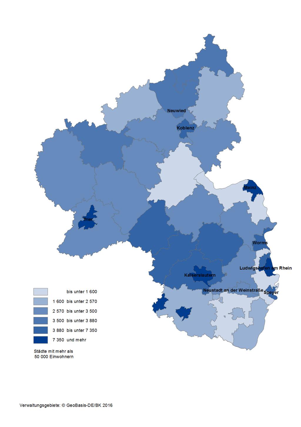 Karte 15: Integrierte kommunale Schulden der Kreisgebiete und kreisfreien Städte in Rheinland- Pfalz am 31.12.