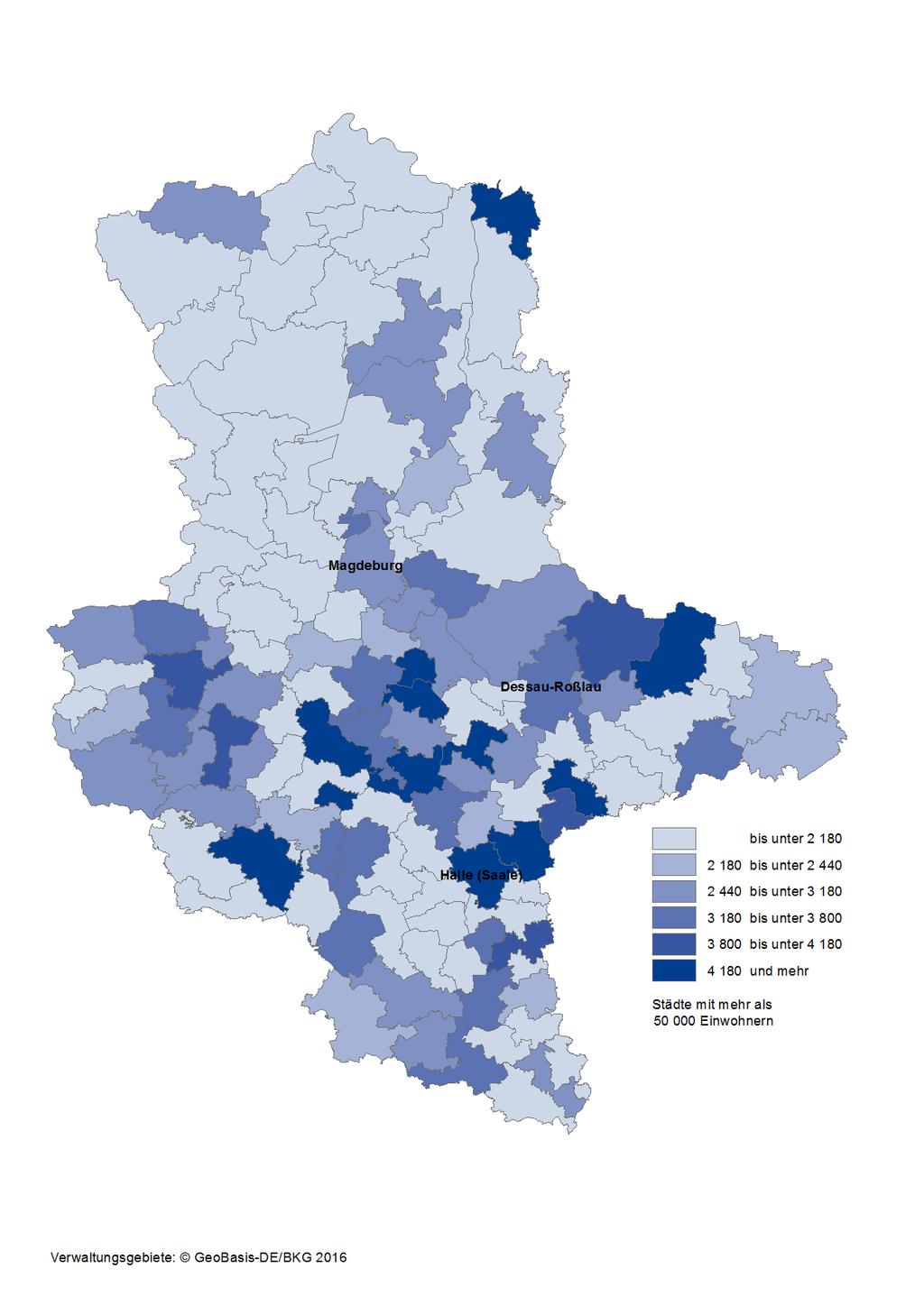 Karte 21: Integrierte kommunale Schulden der kreisangehörigen Gemeinden/Gemeindegebiete und kreisfreien Städte in Sachsen-Anhalt am 31.