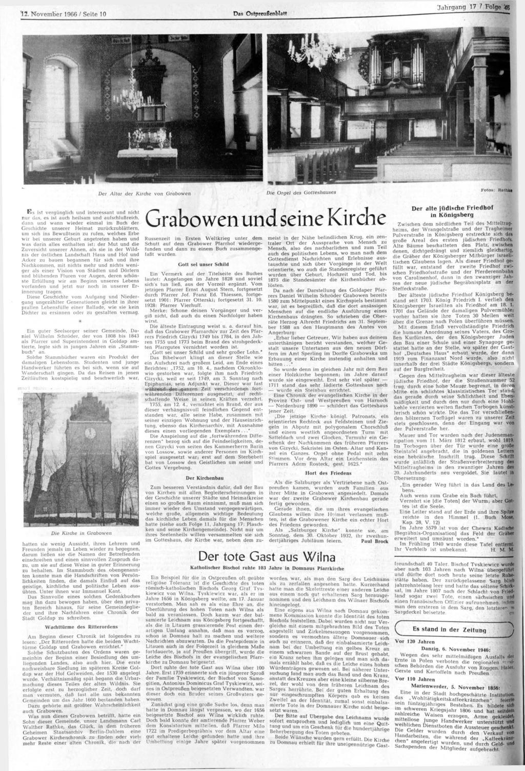 Jahrgang 17 7 Folge '46 12. November 1966 / Seite 10 Das Ostpreußenblatt,.
