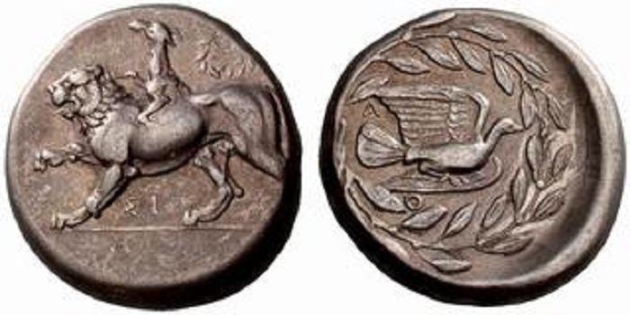 Lot number: 56 Price realized: 1,050 CHF SIKYONIA No: 56 Rufpreis/Start price CHF 1000.- d=25 mm SIKYON AR-Stater. 12,13 g. Frühes 4. Jh. v. Chr.
