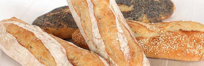 MINI BAGUETTE Die Verbindung eines traditionellen Weizenmehls mit einem aktiven Sauerteig verleiht diesem Brot seine einzigartigen Eigenschaften.