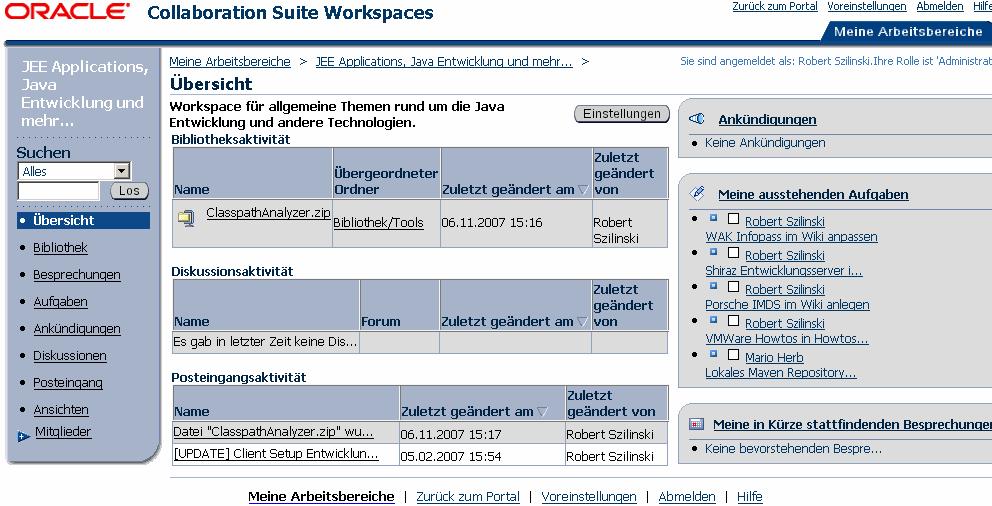Oracle Collaboration Suite Workspaces