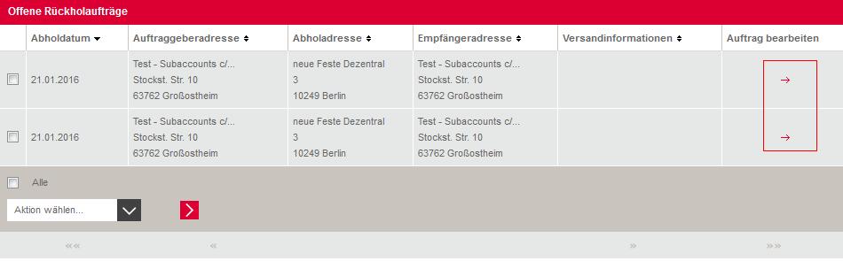 Für jeden Auftrag können folgende Informationen geändert werden: Infozeile 1 Infozeile 2 Gewicht Abholdatum Des Weiteren können zusätzliche Pakete hinzugefügt werden durch die Eingabe der Anzahl und