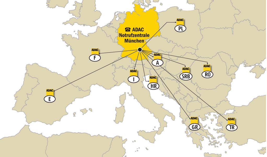 ADAC Auslandsnotrufstationen Erreichbar sind die Helfer im Ausland direkt über die Nummern der Münchner Notrufzentrale bei