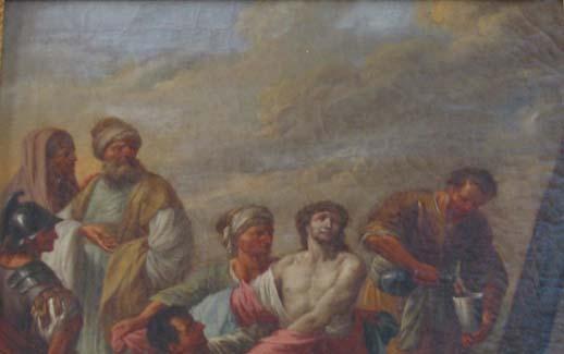 A 97 10. Kreuzwegstation: Christus wird seiner Kleider beraubt 1795 Öl auf Leinwand, H. 66,5 x B. 50,0 cm Bez.: Christian Wink Churfrtl.