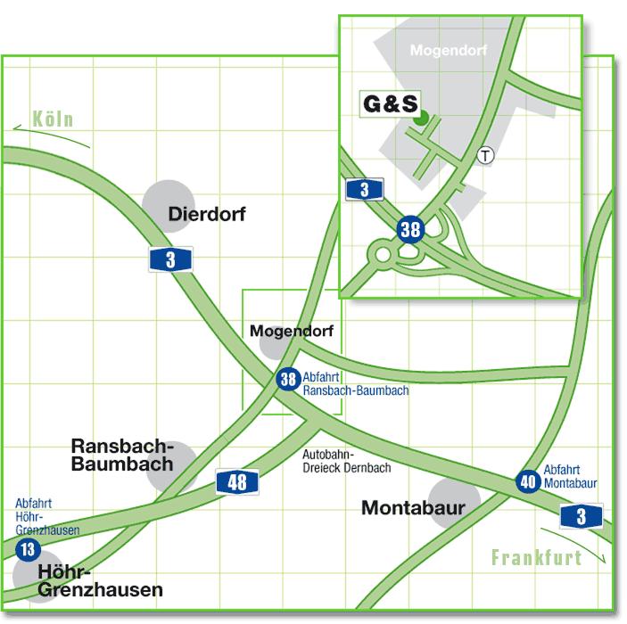 KONTAKTINFORMATIONEN Der tandort Mogendorf im Westerwald genau zwischen Frankfurt und Köln, direkt an der A3 gelegen bietet eine ideale Anbindung.