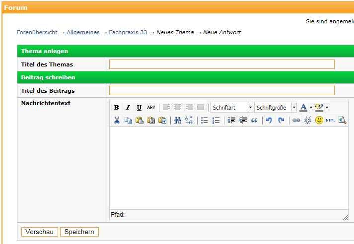 Optional können Sie in Fachpraxis 33 ein neues Thema eröffnen (siehe ersten