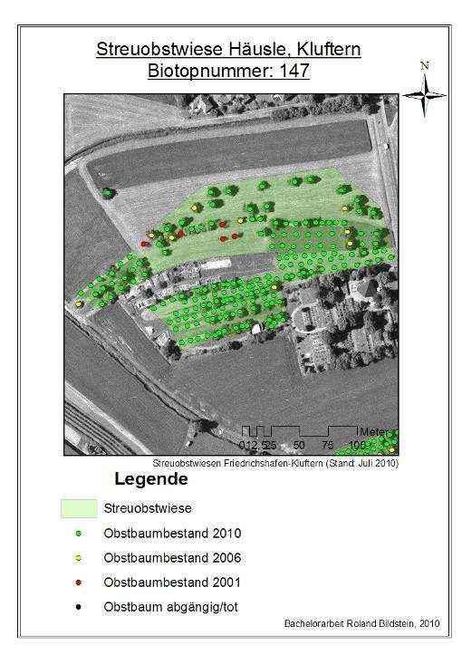 Streuobstwiesen in Friedrichshafen-Kluftern Lage Ziele Methodik Ergebnisse Digitalisierung Digitalisierung der Obstbäume auf Luftbild von 2001