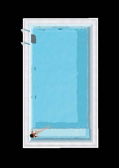 D LINE CLASSIC mit Überlaufrinne Einstückschwimmbecken aus Epoxy-Acrylat. In Sandwichbauweise mit 20 mm Isolierung in den Wänden, 30 mm am Boden.
