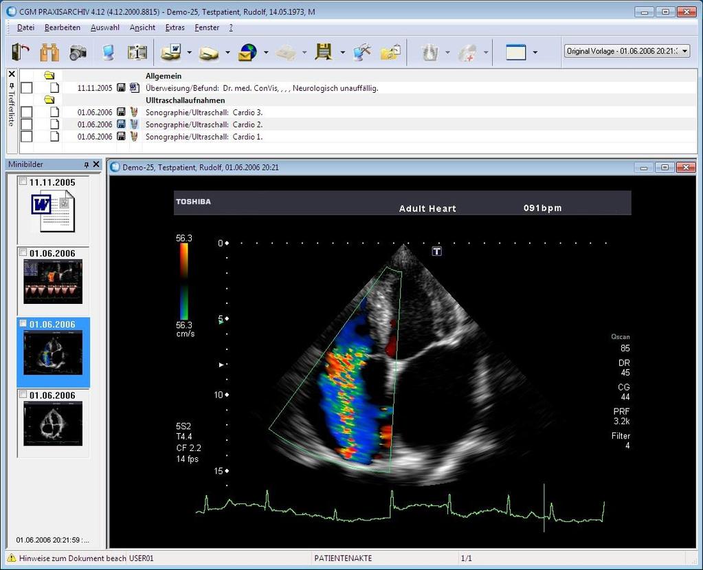 Programmsteuerung CGM PRAXISARCHIV starten Mit dem Viewer werden Sie am häufigsten arbeiten. Hier werden die Bilddaten per Scanner, Kamera und z.b. Ultraschall digital dem Patienten zugeordnet.