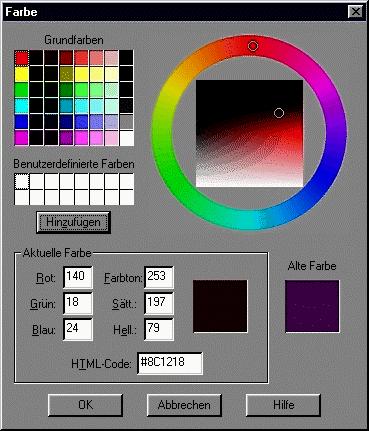 HSB: Hue Saturation Brightness oder "HSV": hue saturation value Auswahl einer Grundfarbe (sechsseitige Pyramide) Sättigung Helligkeit oft als GUI zur Farbauswahl YUV Y = Luminanzwert der