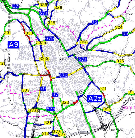 GIS-Stmk Stmk und Verkehr Übergeordnetes Straßennetz (6000km) Ländliches Straßennetz (25000km) im