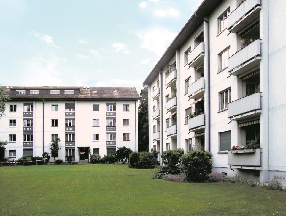 Wohngenossenschaft Zum Blauen, Basel Baujahr 1952 im Baurecht des Bürgerspitals 4 Baukörper