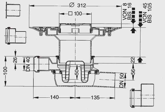 Produktbeschreibung Aussparungsmaße 300 x 180 mm Rost mit Rostaufnahme, Schiebeteil und Ge gen flansch zum Angleichen an das Flie sen bild sowie stufenloser Hö - hen ver stel lung um 8 mm.