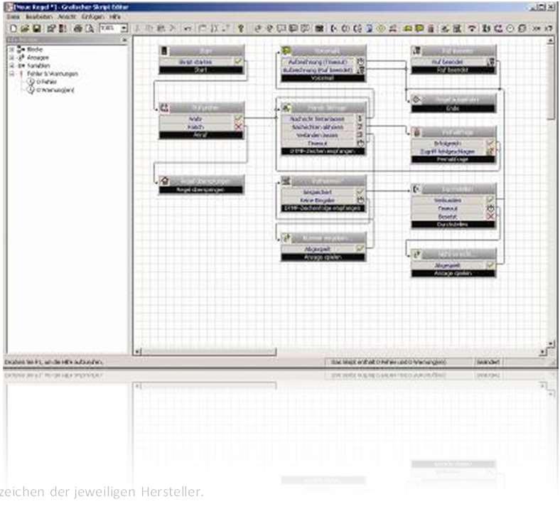 Kommunikationsclient integriert Der Graphical Script Editor (GSE) stellt Regeln und Aktionen in Form eines Flussdiagramms visuell dar Übersichtliche Darstellung komplexer