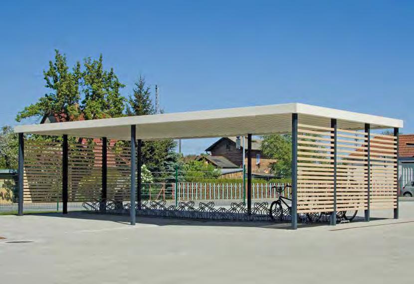 4800 mm (Sonderkonstruktion), Wandelemente aus Holzbelattung, mit Fahrradständer UNIVERSAL, Stahlkonstruktion in RAL