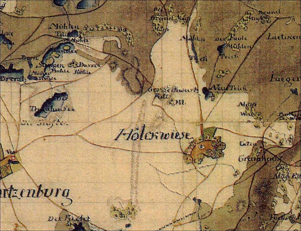 Hölkewiese um 1780 Auf der ersten Karte mit kleinem Maßstab, der Schmettauschen von 1780,