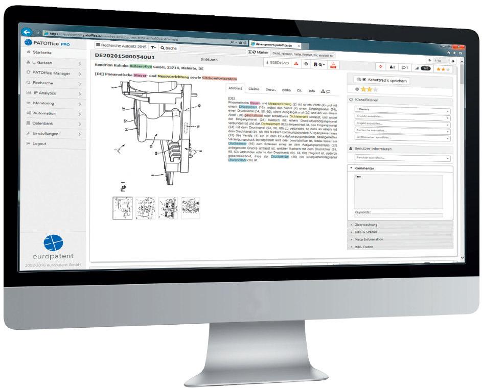 PATOffice - Monitoring IP-Informationsworkflow für Unternehmen und Kanzleien PATOffice Monitoring Transparent, zeit- und kosteneffizient hohe Überwachungssicherheit durch intelligente Filterung