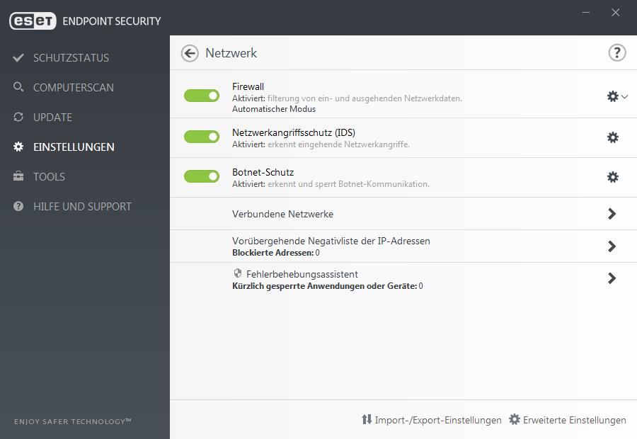 Klicken auf das Steuerrad werden Sie zur Auswahl eines Schutztyps für das Netzwerk aufgefordert, mit dem Sie über den Netzwerkadapter verbunden sind.