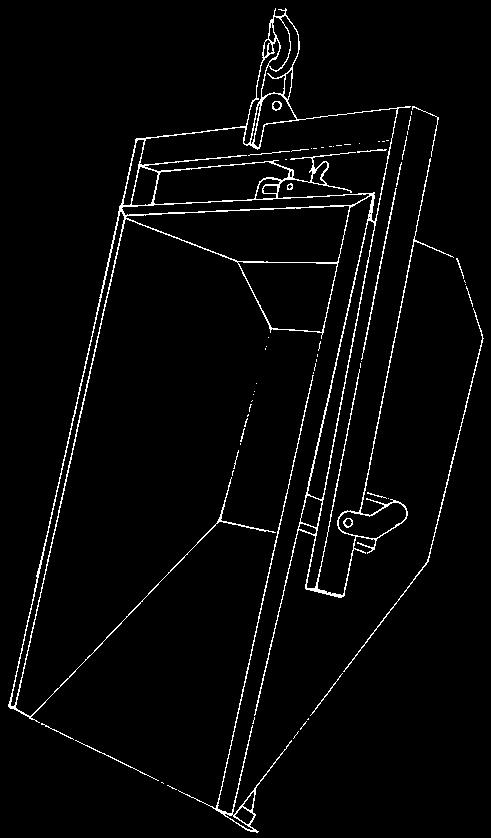 Durch klappbaren Aufzugbügel besonders geeignet zu Befüllen mit kleineren Baumaschinen. Stapelbar durch konische Muldenform.