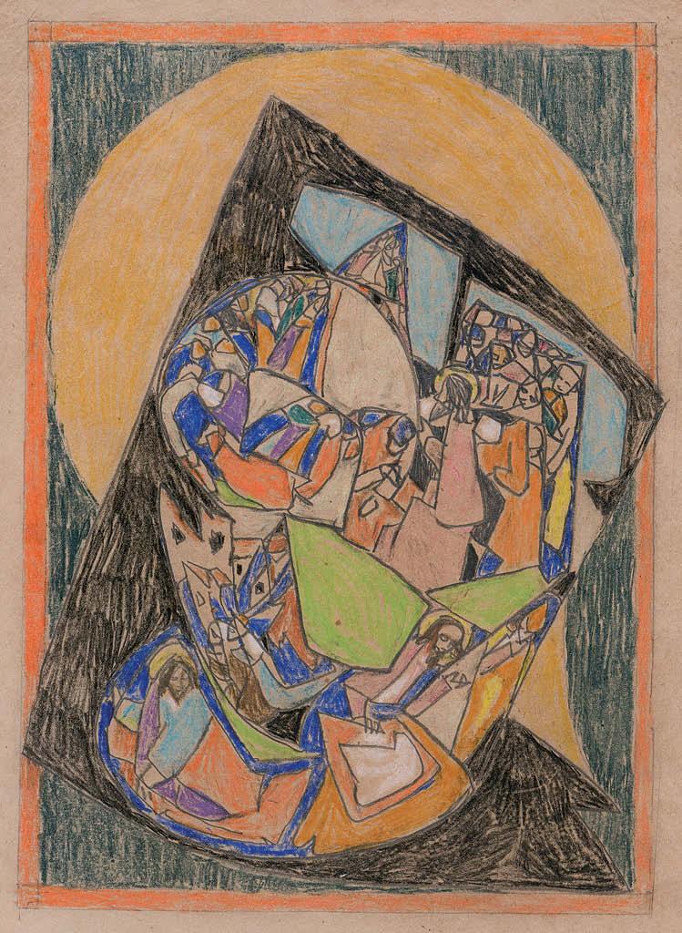 Adolf Hölzel (1853 1934) Komposition, um 1914 Farbige Kreiden und Bleistift auf Papier, 36,5 25 cm verso: Nachlassstempel In dem Verfechter der Autonomie der künstlerischen Mittel, dem