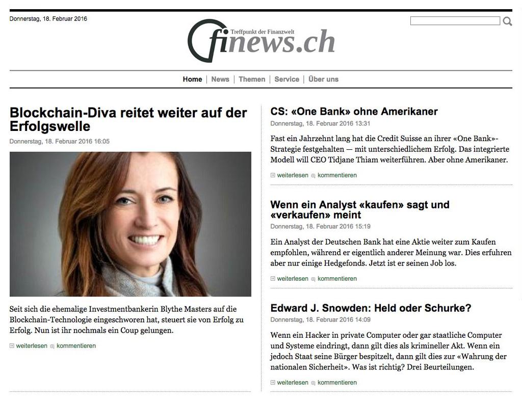 Positionierung finews.ch ist das führende News-Portal für alle Berufstätigen in der Schweizer Finanzbranche. Angebot finews.