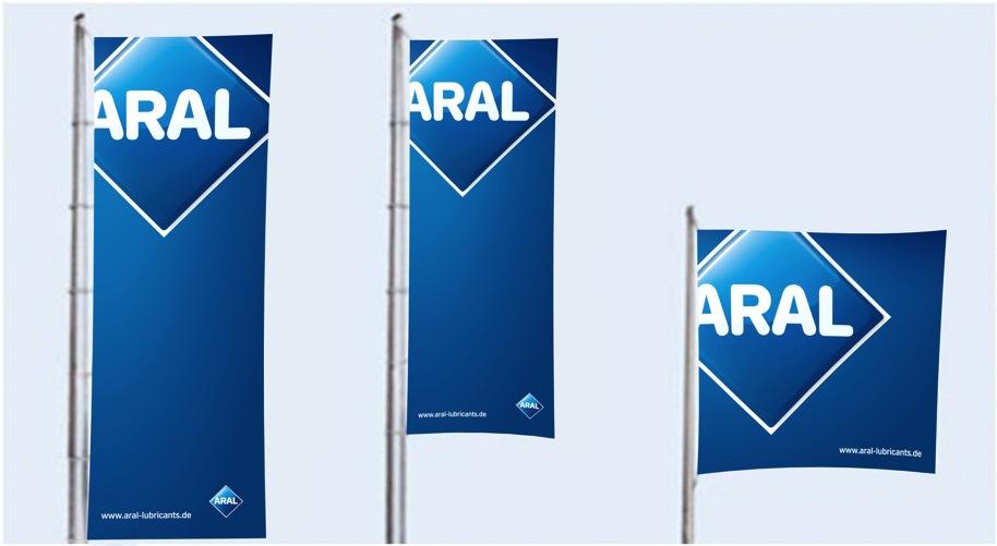 Außenwerbung Aral Flaggen >>>>> Bestellung per E-Mail an: DistributorDELubes@aral.com Format: 2 x 6 m Artikel-Nr. AL-009001 Preis pro Stück EUR 55,00 Format: 1,5 x 4 m Artikel-Nr.