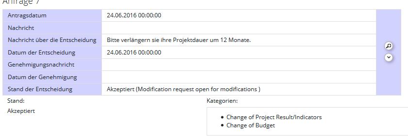 Wenn Sie den Änderungsantrag senden (einreichen), wird dieser weitergeleitet und entweder genehmigt oder abgelehnt.