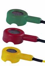 Vorverkabelte gesinterte Ag/AgCl Elektroden mit 150 cm Kabellänge und 1,5mm DIN Stecker in den Farben gelb, rot und grün.