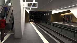 Gestaltung sonderer Wert auf Materialien und Beleuchtung gelegt wurde. Die 3D-Visualisierung zeigt aber auch die Situation auf den Bahnsteigen mit Regional- und Fernzügen.