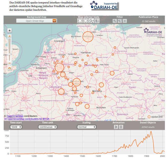 Epidat: Daten-Visualisierung Visualisierung der Wissenschaftlichen Sammlungen (epidat) DARIAH-DE Geo-Browser geobrowser.de.dariah.