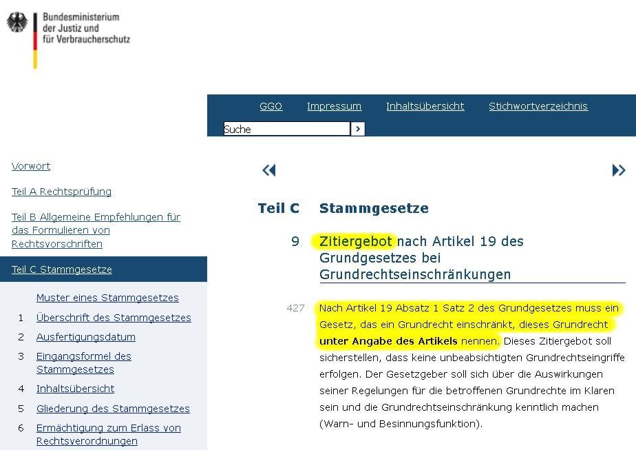 Wie das Zitiergebot angewendet werden sollte kann man im Handbuch der