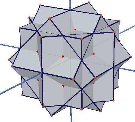 man einen Körper wie in Abbildung 8. Als Durchschnittpolyeder bekommt man mittels der konvexen Hülle von Schnittpunkten jeweils dreier Flächen ein so genanntes Rhombenkuboktaeder (Abb. 9). Abb. 8 Abb.