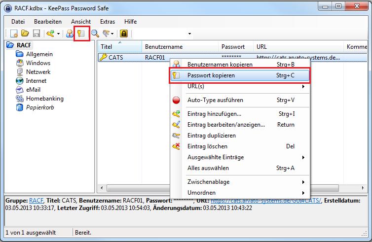 6.2 Benutzung der Passwort-Einträge KeePass erlaubt den automatisierten Eintrag der Passwörter in die Anmeldeformulare der verschiedenen