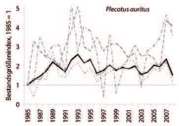 1 Abb. 14 (14.1.-7): Bestandsentwicklung von sieben Arten in Winterquartieren (WQ) zwischen 1985/86 und 2008/09 Rohdaten;