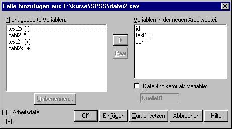 Zusammenfügen von Dateien Zwei SPSS-Dateien können auf unterschiedliche Arten verknüpft werden.