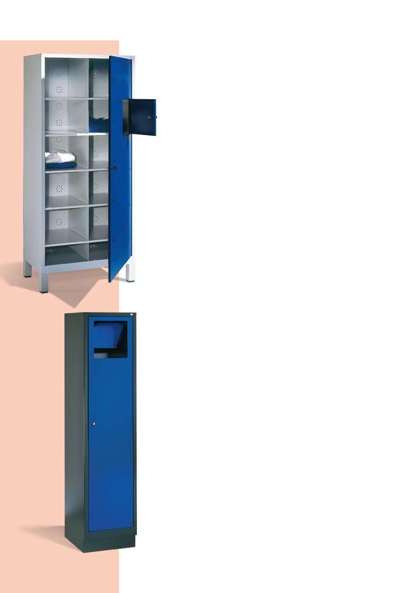 Wäschesammel und Ausgabeschränke S 3000 WäscheAusgabeschränke mit Zentraltür, durch die alle übereinanderliegenden Gefache auf einmal geöffnet werden können (z.b. zum Beschicken).