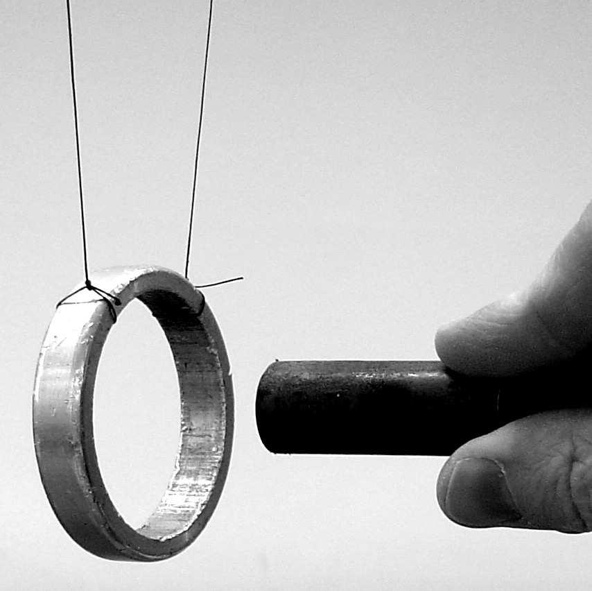 13.2 Beispiel 1: Der hängende Aluminiumring Wir starten die Betrachtung mit einer einfachen Beobachtung (vgl. Abb. 13.3): Ein Ring aus Aluminium ist an zwei Fäden aufgehängt.