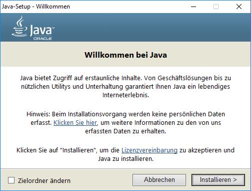 Abbildung 16: Java Download Installieren Sie das heruntergeladene Paket mit der Installationsroutine. Achten Sie darauf nur Java zu installieren.