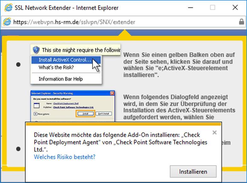Installation im Internet Explorer Die SNX Installation über den Internet Explorer erfolgt mittels Active-X.