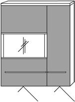 B: 65 cm T: 35 cm Hängeschrank Tür in Frontfarbe Glaseinsatz mit Holzrahmen Konstruktionsböden Holzrahmen und sichtbare Fläche hinter Glaseinsatz in: links angeschlagen (Abb.