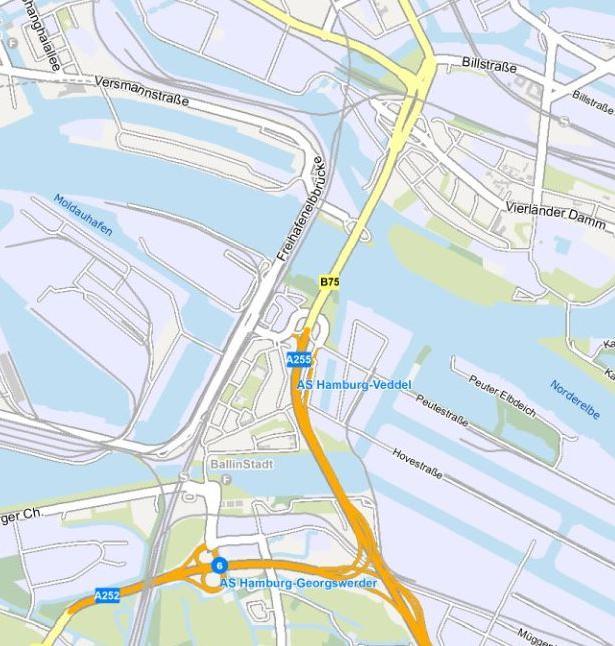 Optimierung der Hafenanbindung Ausgewählte Maßnahmen Großmarktbrücke zur Anbindung an die Amsinckstraße (ww) Modernisierung/Erneuerung Freihafenelbbrücke (s) Verkehrsanbindung Veddeler Damm, AS