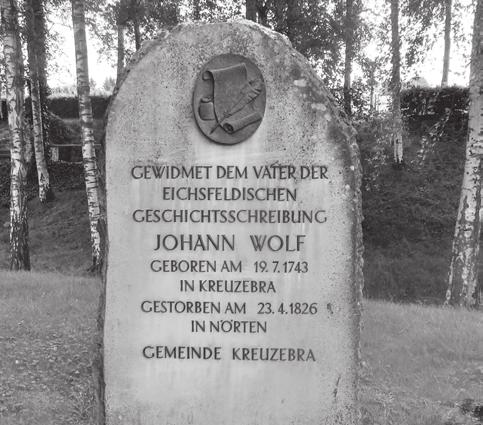 4: In seinem Geburtsort Kreuzeber seit 1929 Kreuzebra erinnert dieses Denkmal an den Vater der eichsfeldischen Geschichtsschreibung, Johann Wolf. Foto: J. Keppler. Abb.