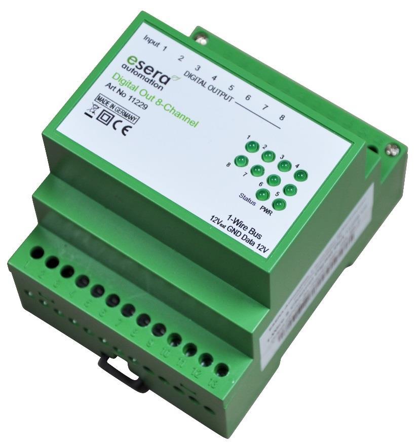 Bedienungsanleitung 8-Fach Digital Ausgang / Schaltmodul / Binär Ausgang 8 x 8A für 1-Wire Bussystem 8 Leistungsrelais mit 8x8A Dauerleistung (Summe 10A) ) LED-Anzeige für aktivierte Relais Schalten