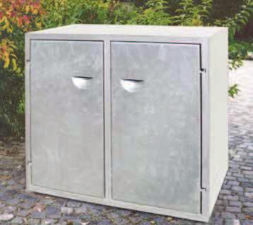 Standard Müllbox für 240 Liter Rädertonne zum Kippen mit angseil Türen in allen RAL-arben erhältlich in 3 en lieferbar Noppenblech gegen Lochblech gegen Anwendung 240 Liter-Tonnen für Sondertüren