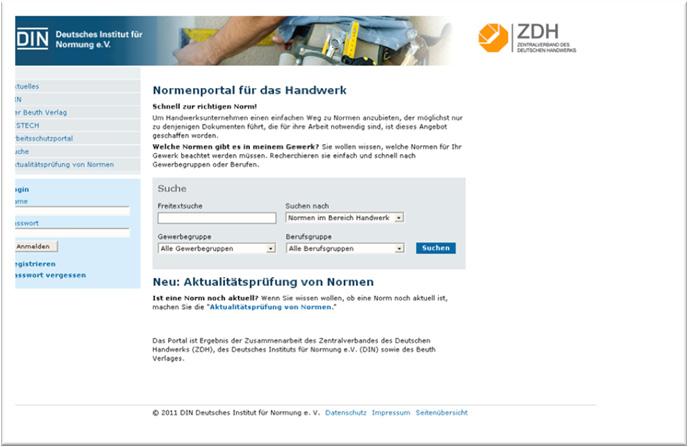 DIN ZDH Normenportal für das Handwerk Recherchetool für handwerksrelevante Normen www.handwerk.din.