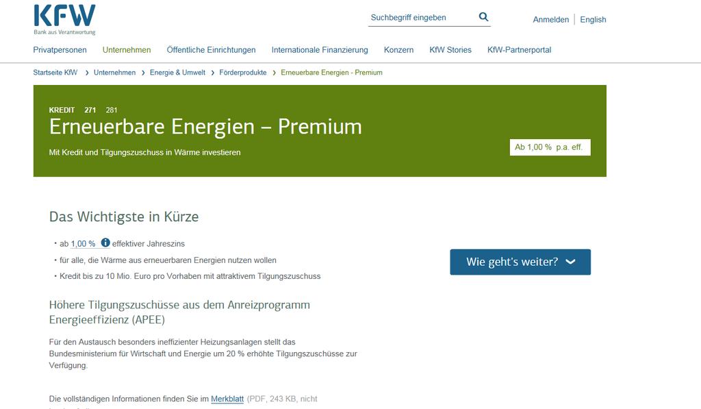 Erneuerbare Energien Premium Alle Informationen und Dokumente auf der KfW-Homepage abrufbar Unterstützung